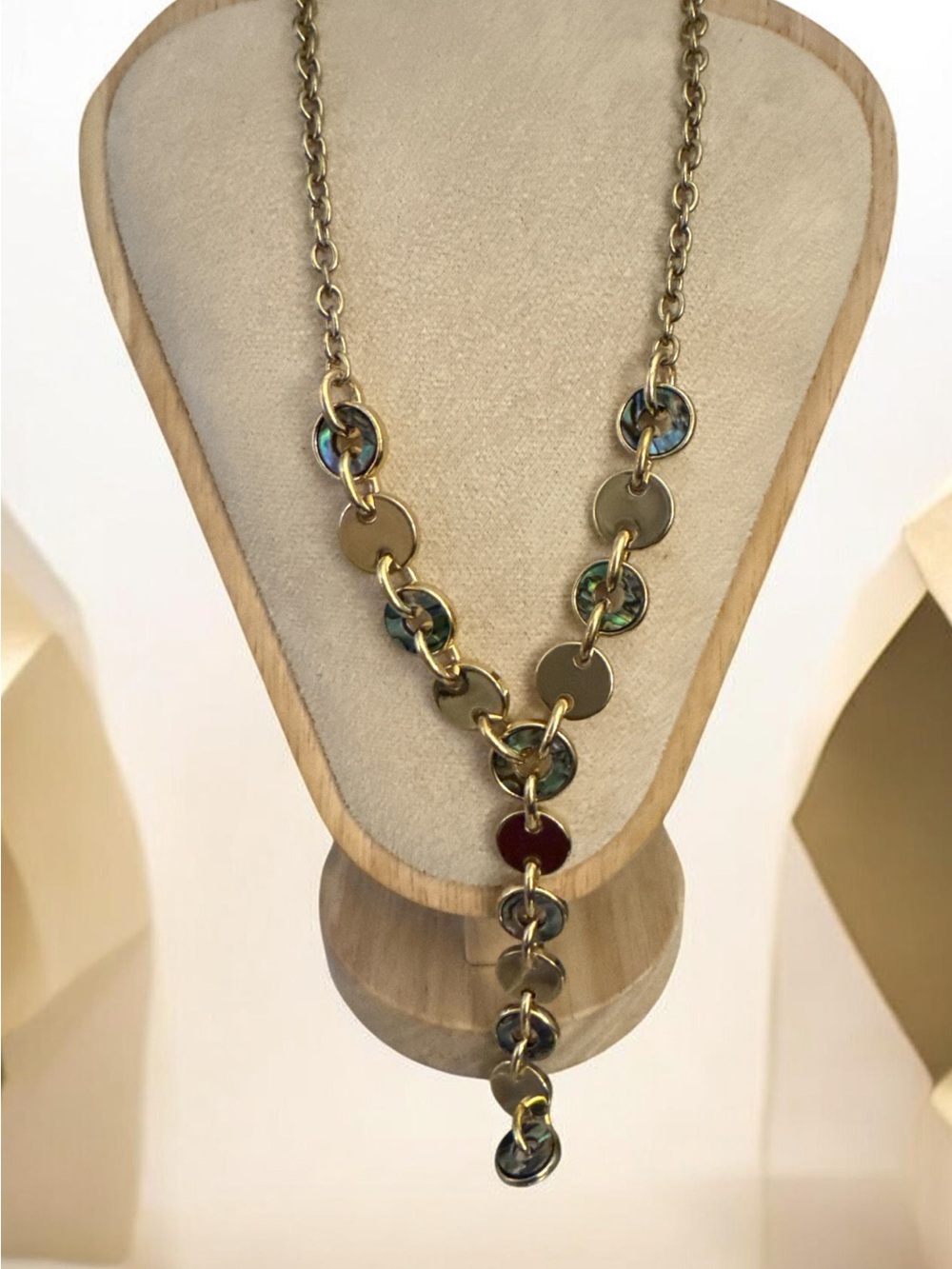 Erica Lyons Gold-Tone Necklace with Iridescent Green-Blue Discs